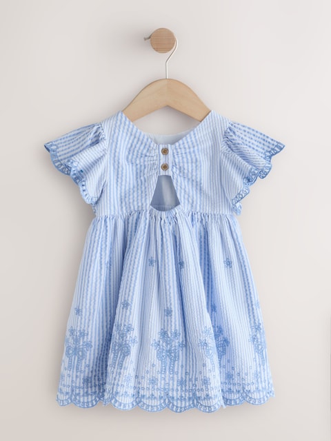 Blue Embroidered Angel Sleeve Dress (3mths-8yrs)