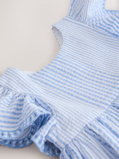Blue Embroidered Angel Sleeve Dress (3mths-8yrs)