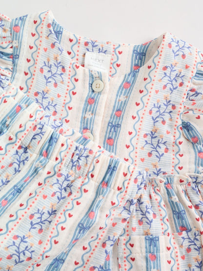 White Strawberry Baby Woven Top and Trousers Set 2 Piece (0mths-2yrs) - Size Up to 1 Month (56cm)