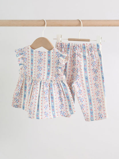 White Strawberry Baby Woven Top and Trousers Set 2 Piece (0mths-2yrs) - Size Up to 1 Month (56cm)