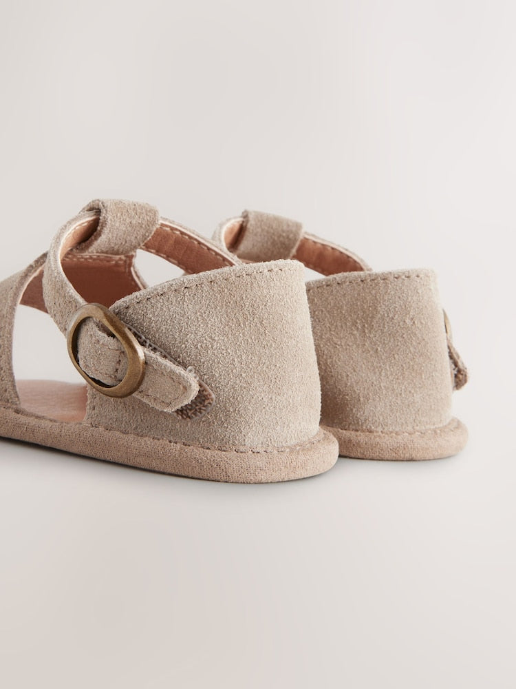 Neutral Leather Baby Sandals (0-2mths) - Size Up To 3 Months (50 - 62cm)