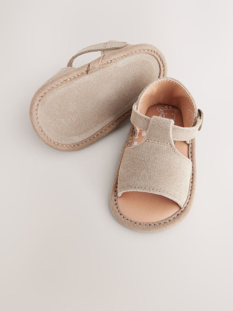 Neutral Leather Baby Sandals (0-2mths) - Size Up To 3 Months (50 - 62cm)