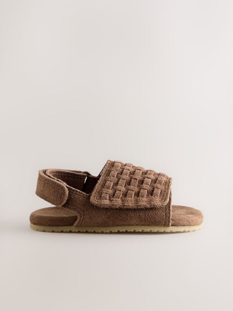 Tan Brown Woven Suede Touch Fastening Baby Sandals (0-2mths) - Size Up To 3 Months (50 - 62cm)
