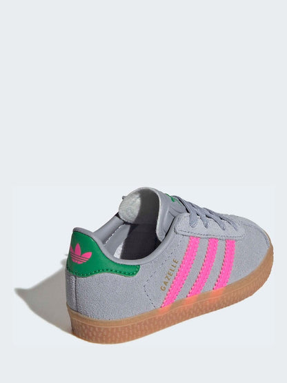 adidas Originals Grey/Pink Gazelle Comfort Closure Elastic Laces Infant Trainers