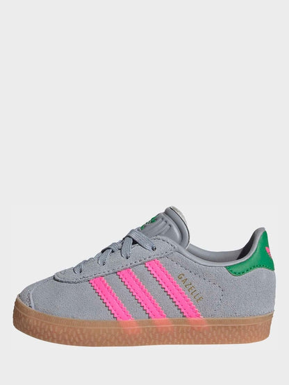 adidas Originals Grey/Pink Gazelle Comfort Closure Elastic Laces Infant Trainers