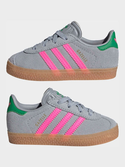 adidas Originals Grey/Pink Gazelle Comfort Closure Elastic Laces Infant Trainers