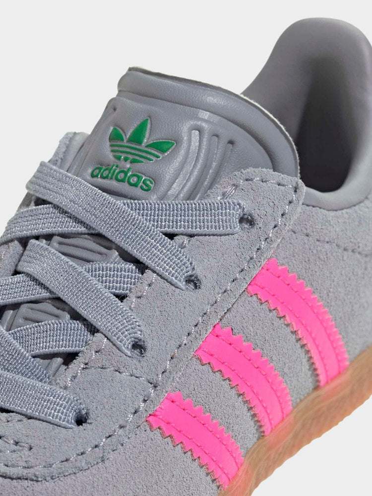 adidas Originals Grey/Pink Gazelle Comfort Closure Elastic Laces Infant Trainers