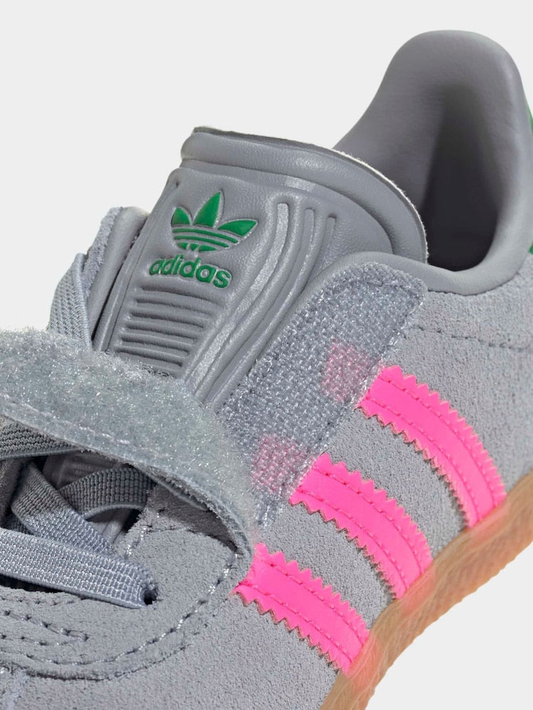 adidas Originals Grey/Pink Gazelle Comfort Closure Elastic Laces Infant Trainers