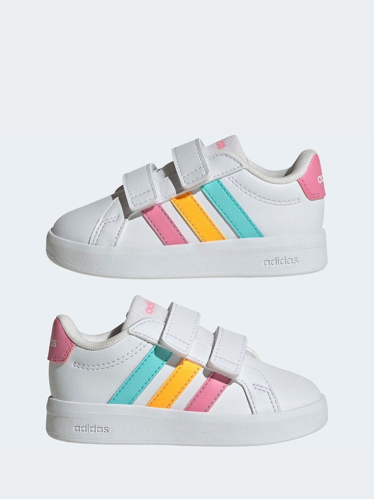 adidas White/Multi Grand Court 3.0 Infant Trainers