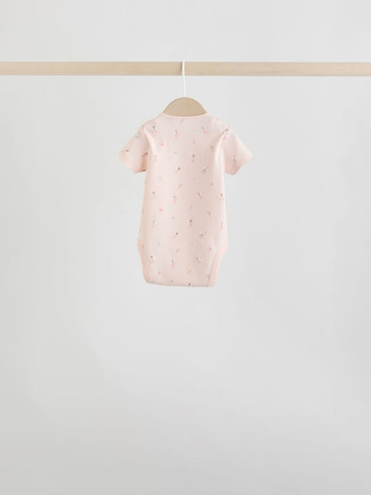 Pink 7 Pack Short Sleeve Baby Bodysuit