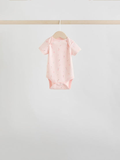 Pink 7 Pack Short Sleeve Baby Bodysuit