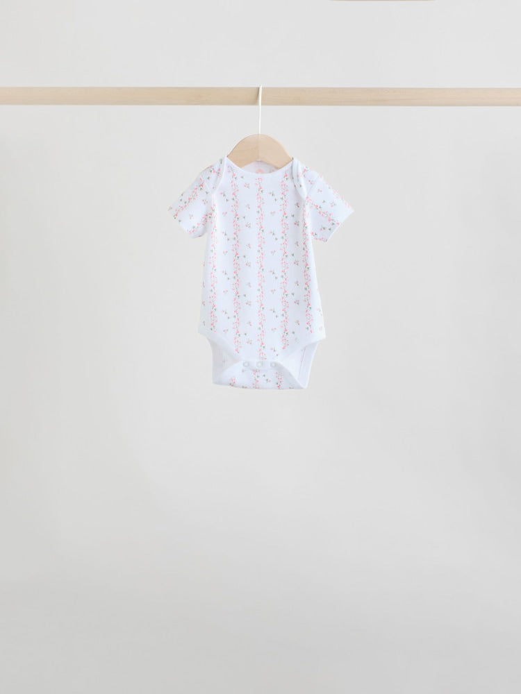Pink 7 Pack Short Sleeve Baby Bodysuit