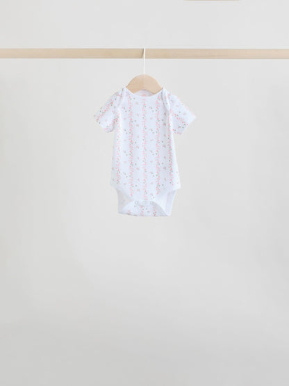 Pink 7 Pack Short Sleeve Baby Bodysuit