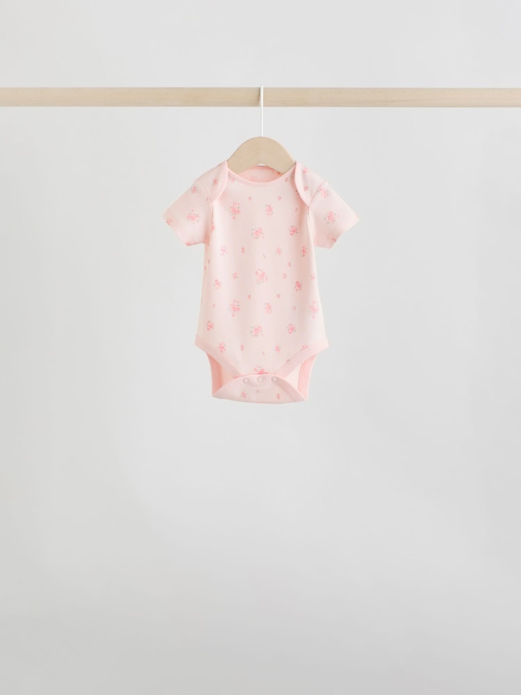 Pink 7 Pack Short Sleeve Baby Bodysuit