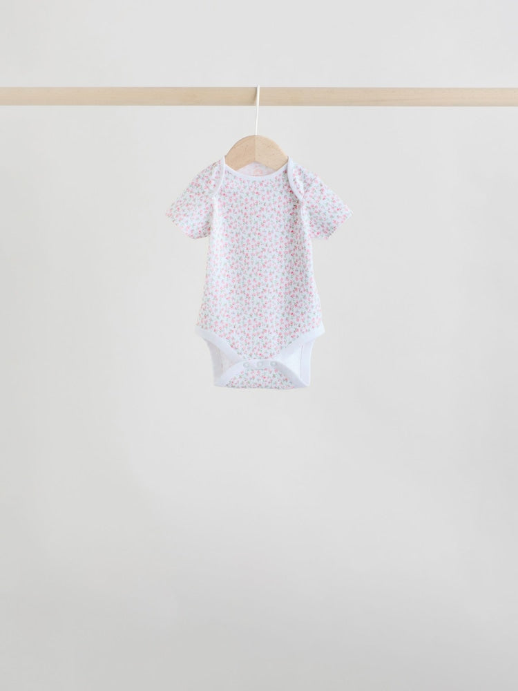 Pink 7 Pack Short Sleeve Baby Bodysuit