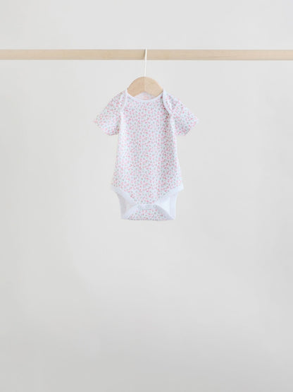 Pink 7 Pack Short Sleeve Baby Bodysuit