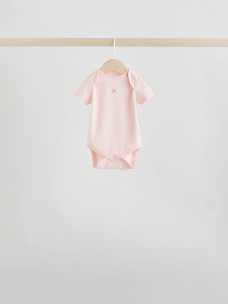 Pink 7 Pack Short Sleeve Baby Bodysuit