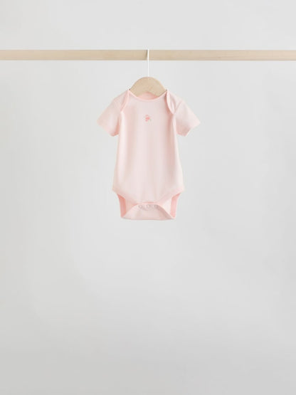 Pink 7 Pack Short Sleeve Baby Bodysuit