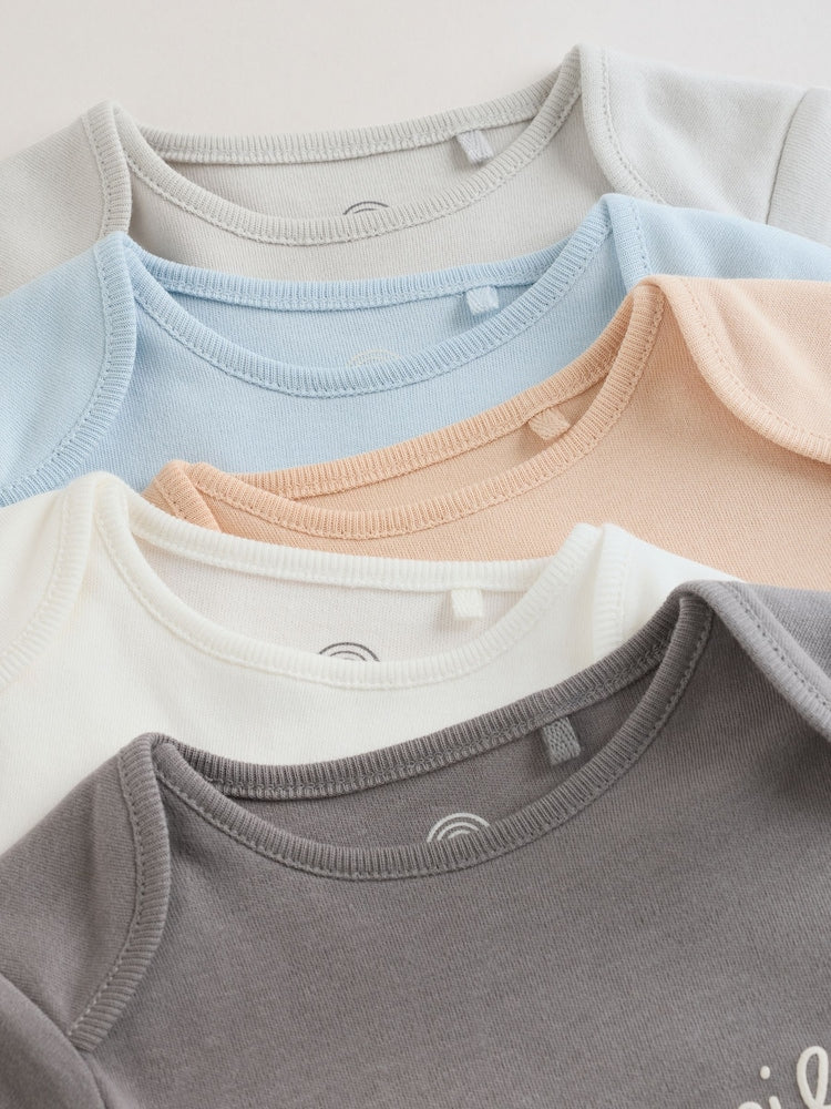 Blue 5 Pack Short Sleeve Baby Bodysuits