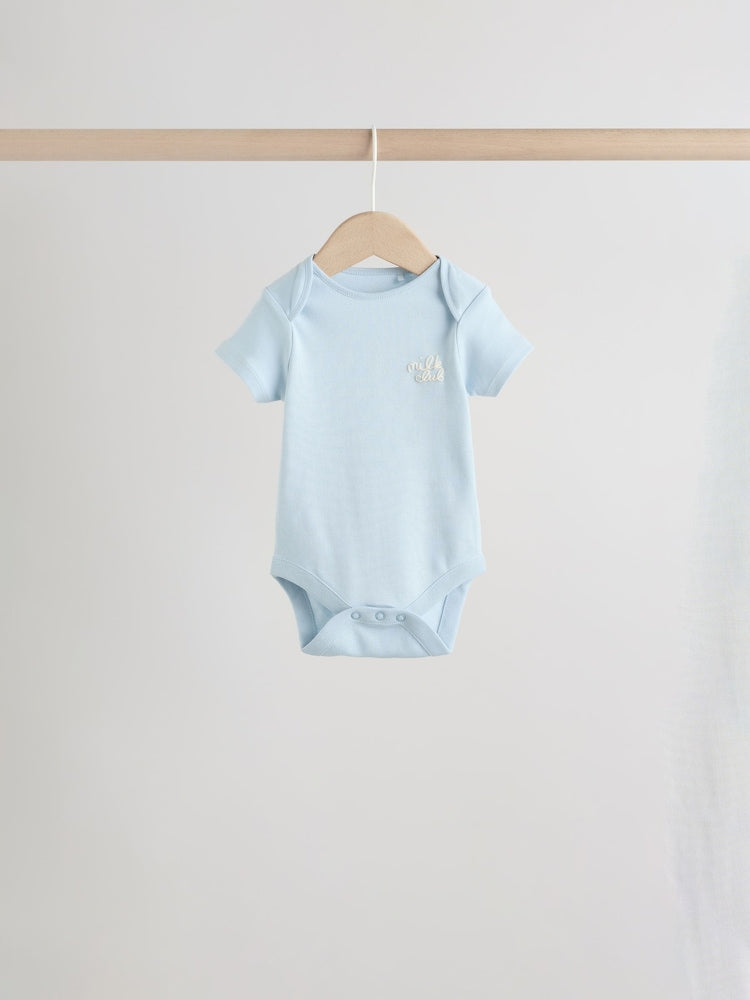 Blue 5 Pack Short Sleeve Baby Bodysuits