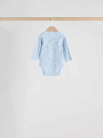 Blue 7 Pack Long Sleeved Baby Bear Bodysuit