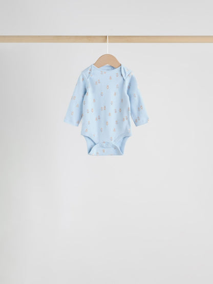 Blue 7 Pack Long Sleeved Baby Bear Bodysuit