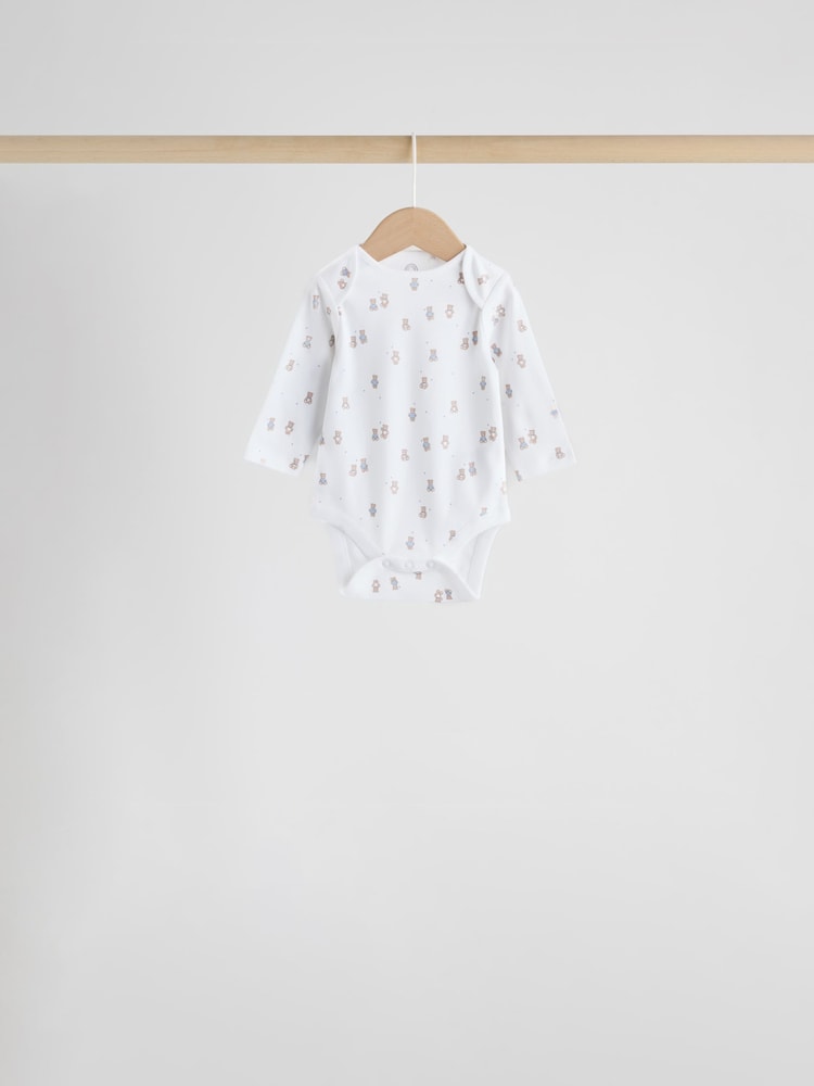 Blue 7 Pack Long Sleeved Baby Bear Bodysuit