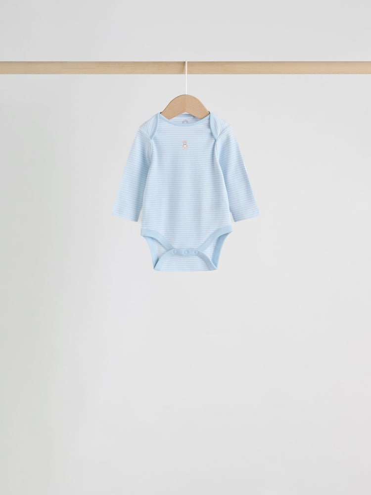 Blue 7 Pack Long Sleeved Baby Bear Bodysuit