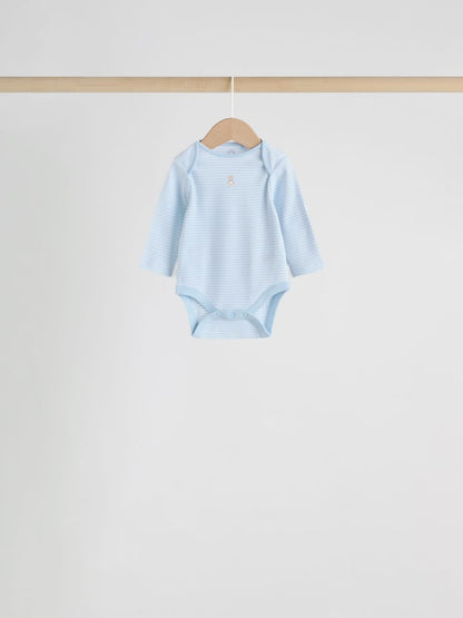 Blue 7 Pack Long Sleeved Baby Bear Bodysuit