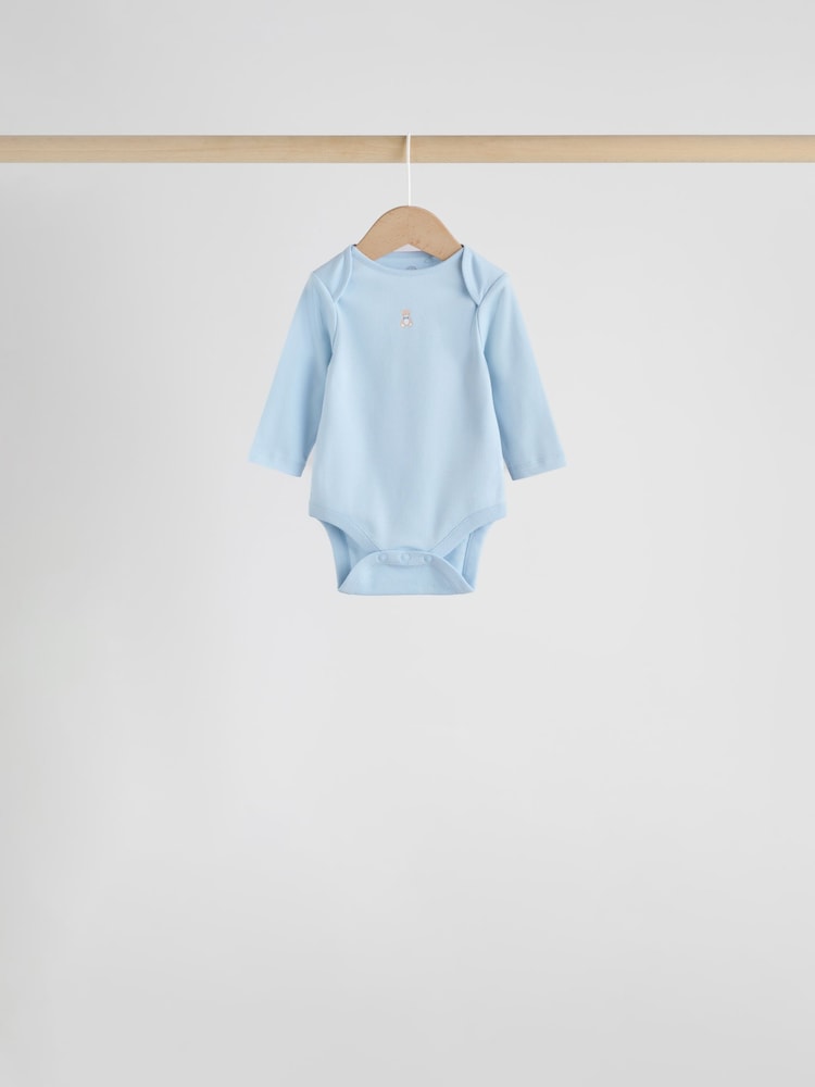 Blue 7 Pack Long Sleeved Baby Bear Bodysuit
