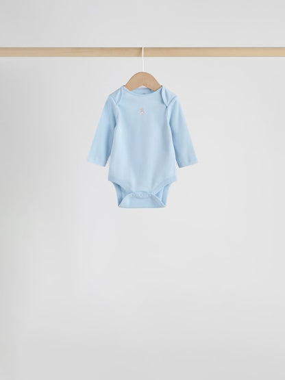 Blue 7 Pack Long Sleeved Baby Bear Bodysuit