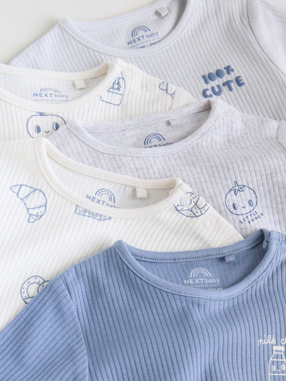 Blue Long Sleeve Long Sleeve Baby Bodysuits 5 Pack