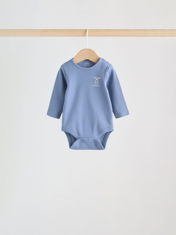Blue Long Sleeve Long Sleeve Baby Bodysuits 5 Pack