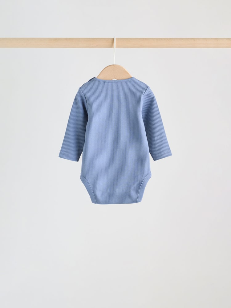Blue Long Sleeve Long Sleeve Baby Bodysuits 5 Pack