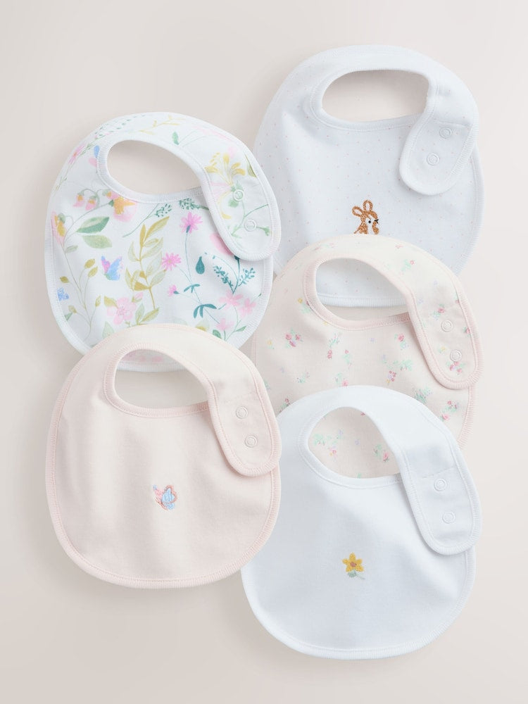 Pink/White Baby Bibs 5 Pack - Up to 1 Month (50-56cm)