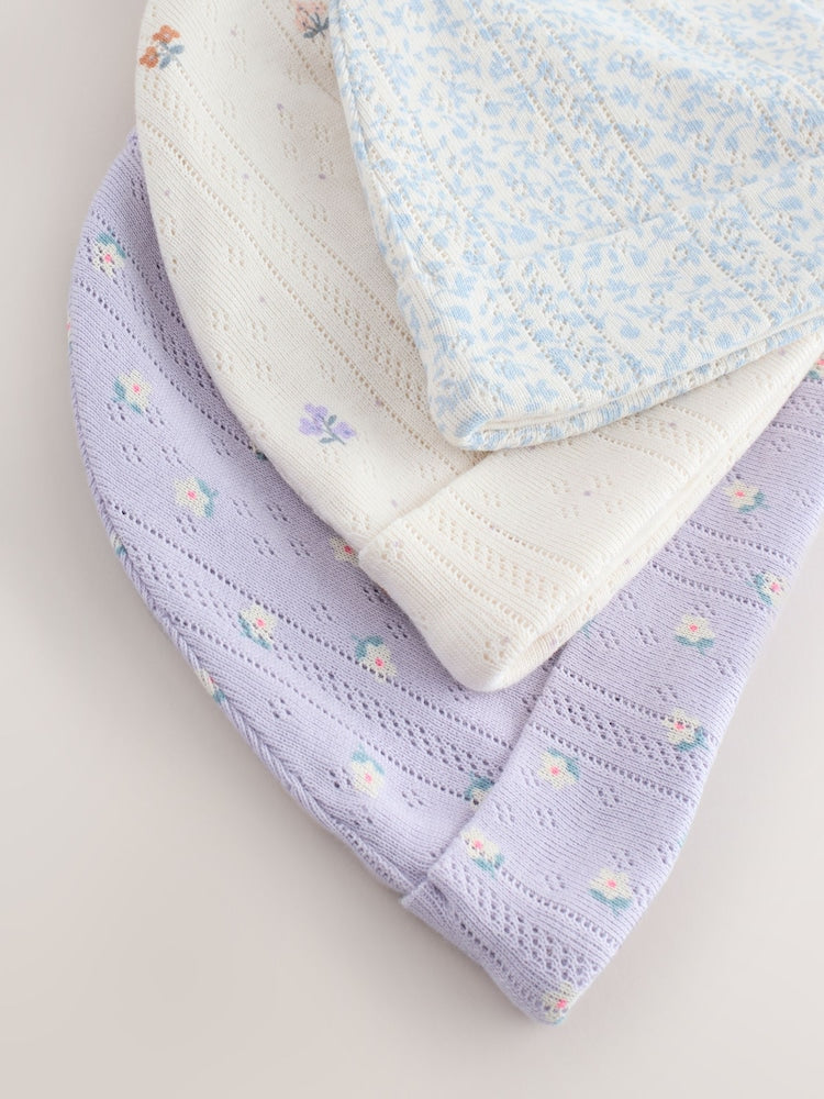 Multi Pointelle Baby Beanies 3 Pack (0-18mths) - Size 50cm (First Size)