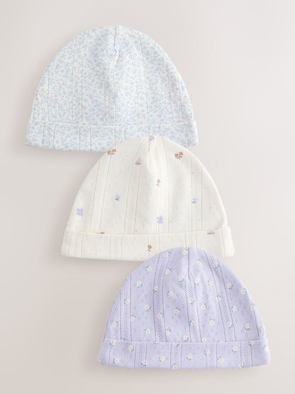 Multi Pointelle Baby Beanies 3 Pack (0-18mths) - Size 50cm (First Size)