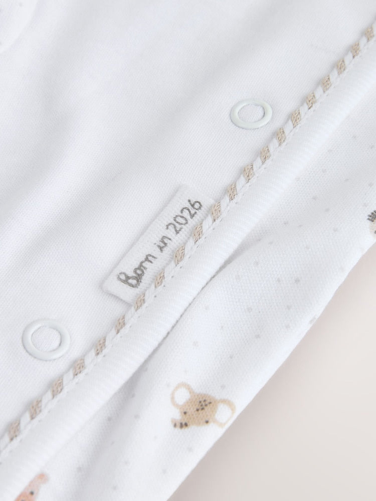 White Born in 2026 Baby Sleepsuit &amp; Hat Set (0-9mths)