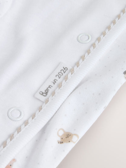 White Born in 2026 Baby Sleepsuit &amp; Hat Set (0-9mths)