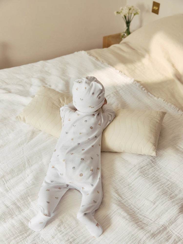 White Born in 2026 Baby Sleepsuit &amp; Hat Set (0-9mths)