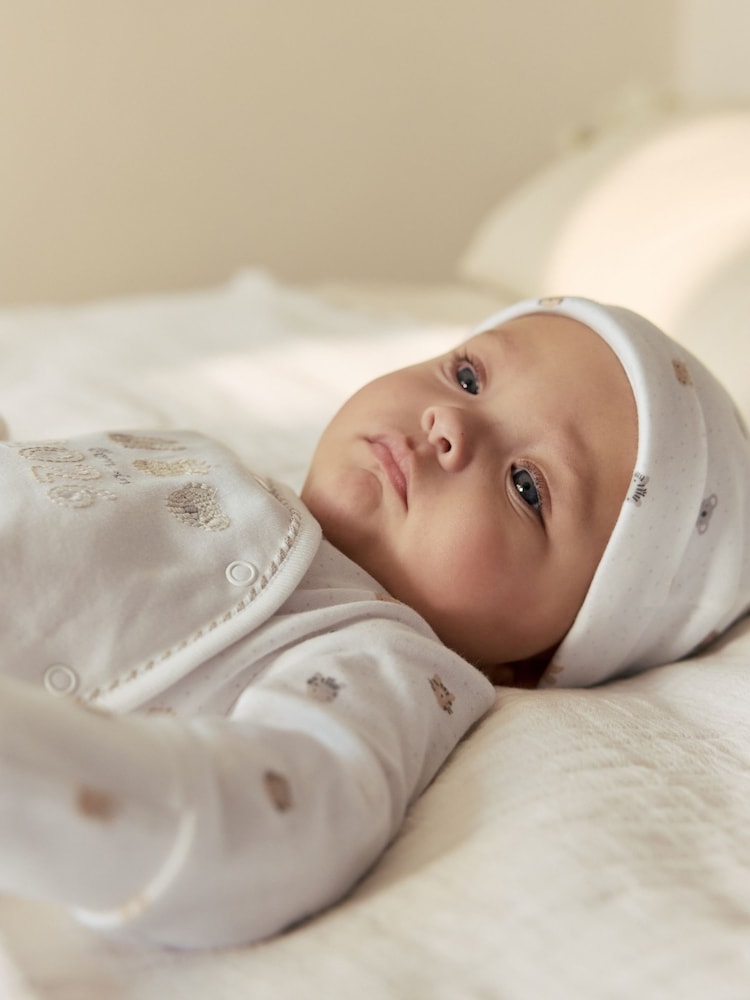 White Born in 2026 Baby Sleepsuit &amp; Hat Set (0-9mths)