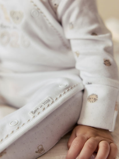 White Born in 2026 Baby Sleepsuit &amp; Hat Set (0-9mths)