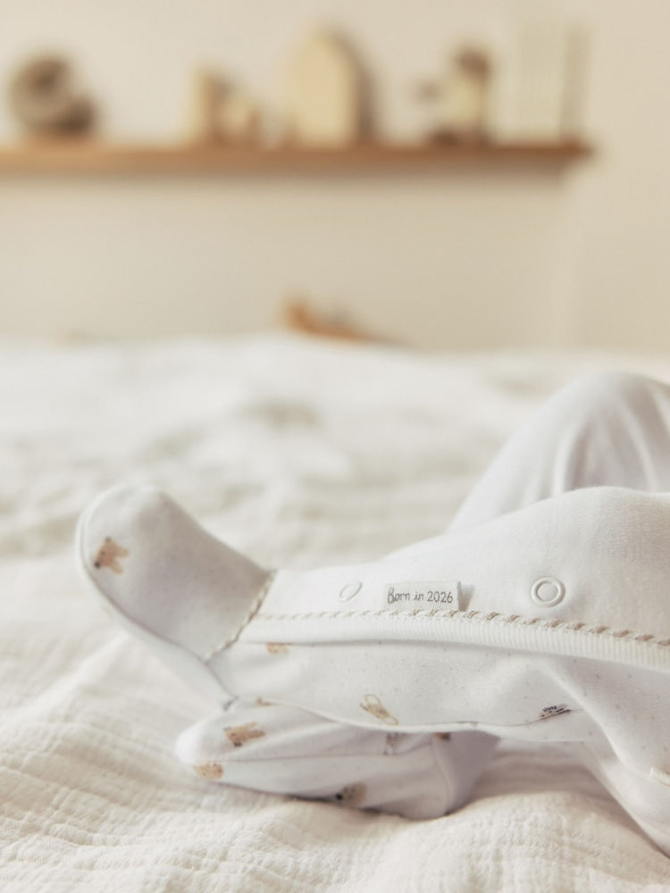 White Born in 2026 Baby Sleepsuit &amp; Hat Set (0-9mths)