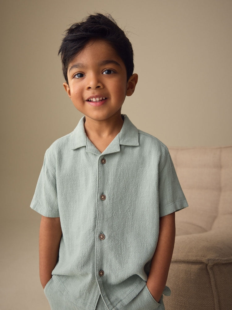 Light Green Short Sleeve Revere Collar Shirt &amp; Shorts Set (3mths-10yrs)