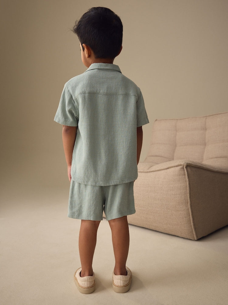 Light Green Short Sleeve Revere Collar Shirt &amp; Shorts Set (3mths-10yrs)