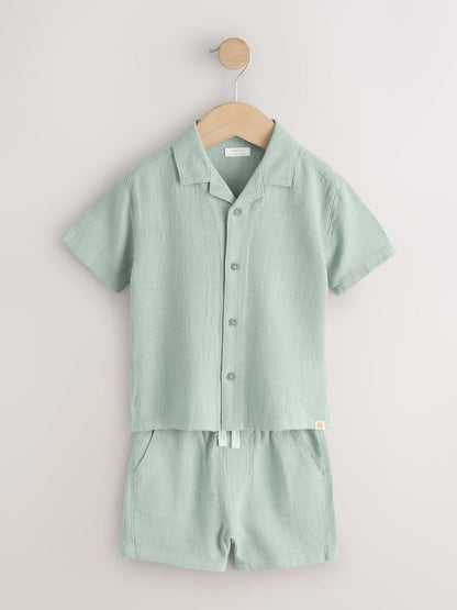 Light Green Short Sleeve Revere Collar Shirt &amp; Shorts Set (3mths-10yrs)