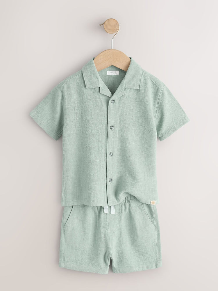 Light Green Short Sleeve Revere Collar Shirt &amp; Shorts Set (3mths-10yrs)