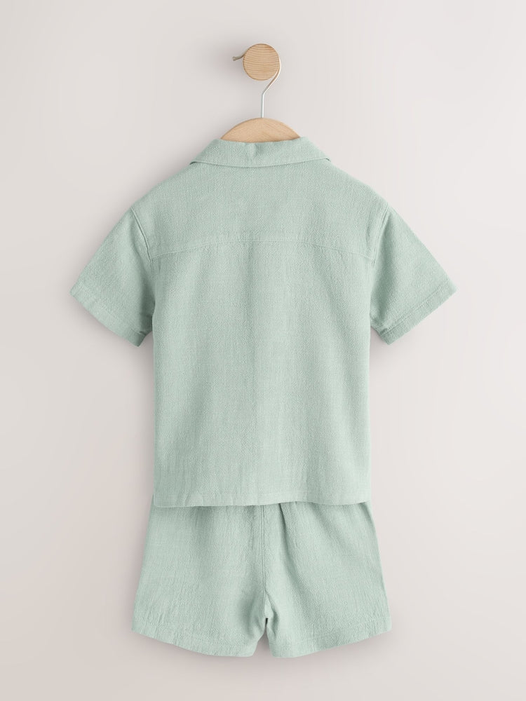 Light Green Short Sleeve Revere Collar Shirt &amp; Shorts Set (3mths-10yrs)
