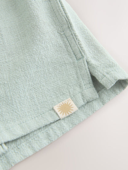 Light Green Short Sleeve Revere Collar Shirt &amp; Shorts Set (3mths-10yrs)