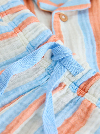Blue/Orange Stripe Short Sleeve Double Cloth Shirt &amp; Shorts Set (3mths-10yrs)